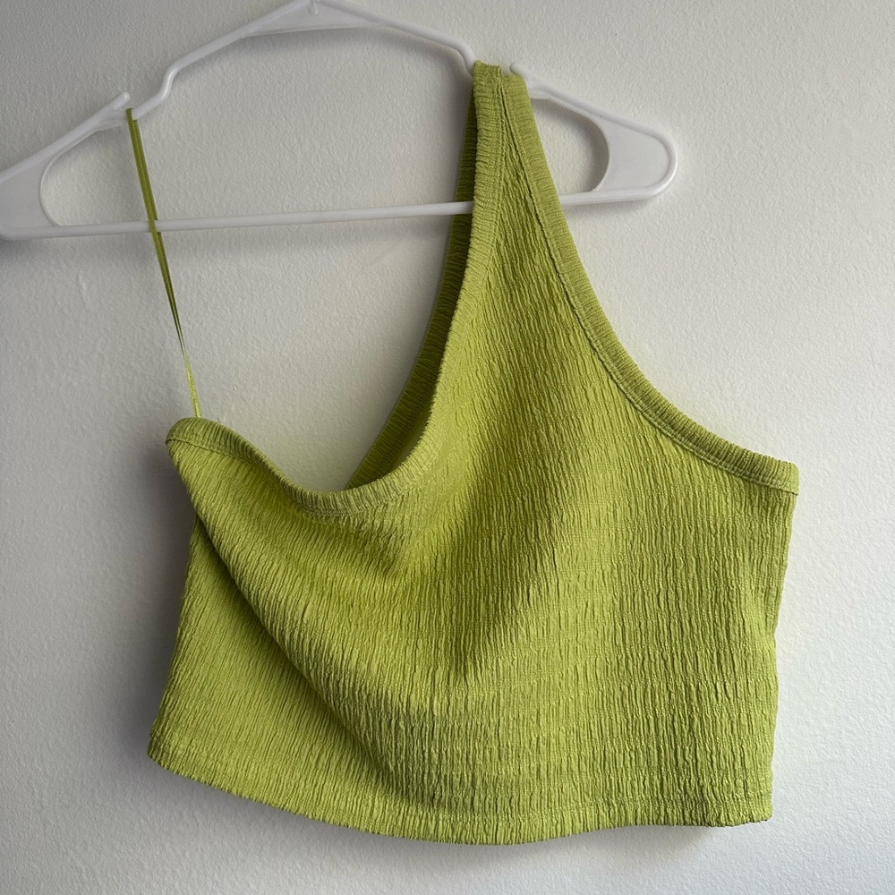 American Eagle One-Shoulder Lime Green Crop Top